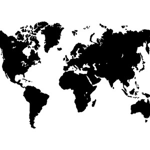 May include: A black and white silhouette of the world map.