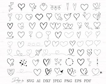 Heart Svg Bundle 75 Designs, Valentine Svg, Love Svg, Heart Cut Files, Heart Svg Files for Cricut, Heart Clipart, Heart Png Instant Download