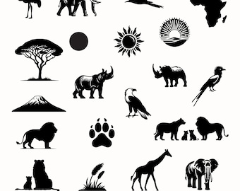 Safari Animals Svg Bundle 20 Designs, Africa Svg Files, Elephant, Giraffe, Lion..., Safari Animals Png, Safari Cut Files, Instant Download