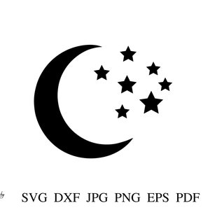 Moon and stars Svg, Moon and Stars Silhouette, Moon and Stars Vector File, Moon Clipart, Moon and stars Design, Stars Svg, Digital Download