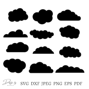 Clouds Svg Bundle, 12 Designs, Clouds Clipart, Clouds Cut File, Cloud Designs For Cricut, Weather Svg, Clouds Silhouette, Instant Download