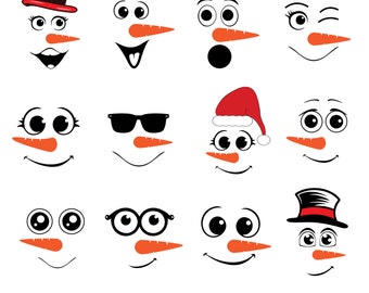 Snowman Faces Svg Bundle 12 Designs, Snowman Clipart, Snowman Cut Files Christmas Svg, Snowman Face Png, Winter Svg Files, Instant Download