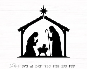 Nativity Scene Svg File, Nativity Scene Silhouette, Christmas Svg, Nativity Design, Nativity Svg, Nativity Star Svg File, Instant Download