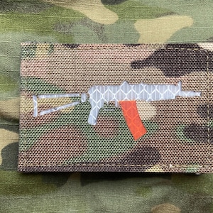 Laser cut Multicam AKS-74U 3" x 2" Morale Patch with Hook Backing Krinkov Patch