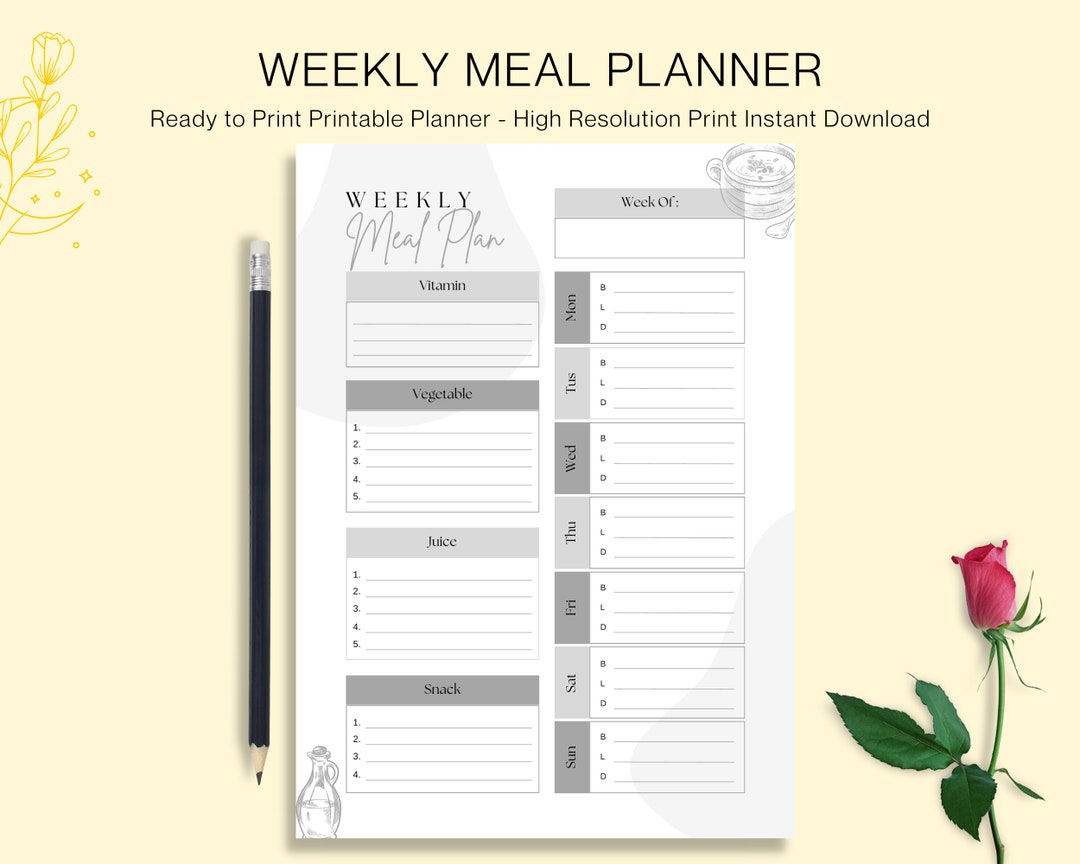 Weekly Meal Planner - Ready to Print Printable Planner - High ...