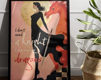 Feminist Wall Art Print | I Slay My Own Dragons | Empowerment Home Decor | Digital Download