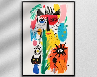 Colorful Abstract Face Print | Modern Line Art Wall Decor | Contemporary Portrait | Digital Download