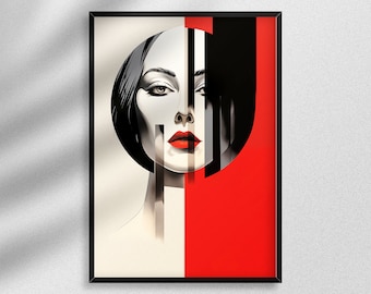 Stampa di ritratto di moda astratto / Elegante arte murale contemporanea / Decorazione per donna moderna / Download digitale