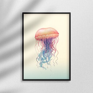 Aqua Symphony: Ethereal Jellyfish in Watercolors  Digital wall print, Gallery wall print, Printable gallery wall, Digital download