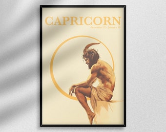 Capricorn Zodiac Power Art Print - Dynamic Goat Illustration in Earth Tones, Astrological Sign Strength, Ambitious Capricorn Gift