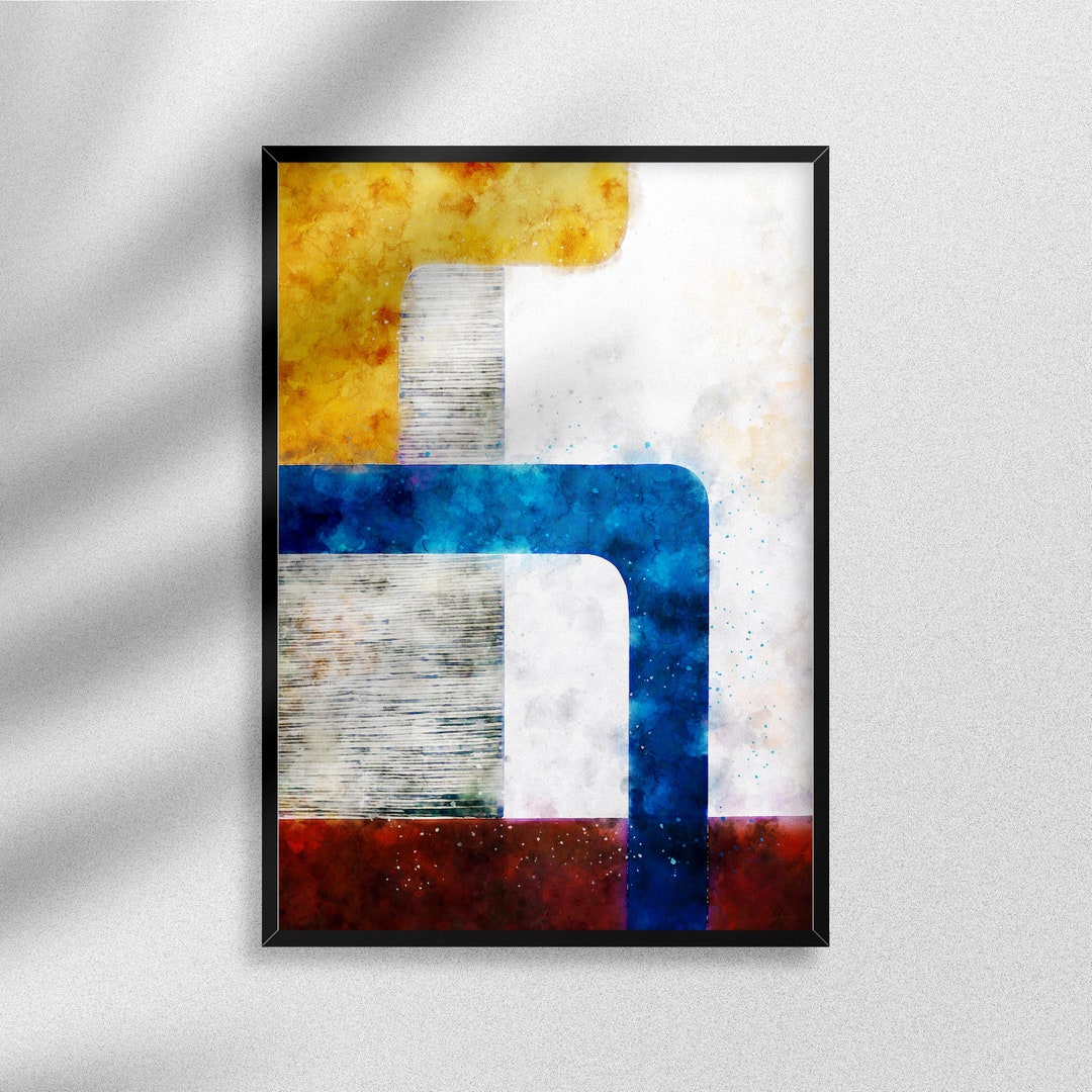 Blue Yellow Watercolor Art Print | Abstract Minimalist Wall Decor ...