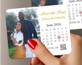 Gold Foil Photo Save the Date Calendar Magnet, Wedding Favor