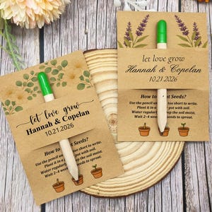 LET LOVE GROW Plantable Mini Seed Pencil with Personalized Card, Wedding Favors for Guests, Plantable Seed Pencils with Basil Seeds