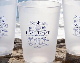 Personalized Beach Bach Frosted Cups, Last Toast on the Coast, Coastal Bachelorette Party Favors, Bride Tribe Girls Trip Cups