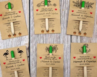 Plantable Seed Pencil Wedding Favors: Personalized Basil Seed Penci, Kraft Card