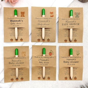 BABY IN BLOOM Baby Shower Seed Pencil with Personalized Card, Plantable Seed Pencils with Basil Seeds, Custom Baby Shower Favors for Guests