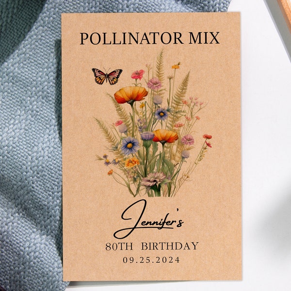 Pollinator Mix Birthday Seed Packet Welcome Anniversary Packet Vintage Party Seeds Packets Wildflower Seeds Packets Gift for DIY Gardeners