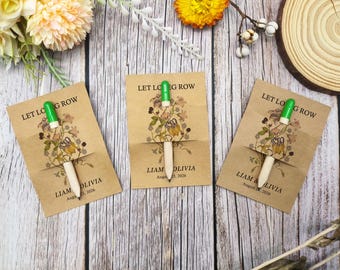 Plantable Seed Pencil Wedding Favors: Personalized Kraft Card