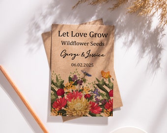 Personalized Seed Packets Let Love Grow Wildflower with Seeds Wedding Favors for Bridal Shower Guest Seeds Envelopes Rustic Kraft Paper