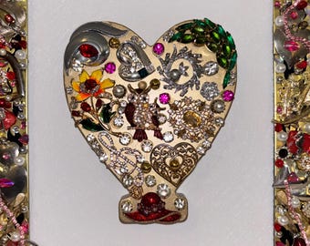 Jeweled Heart Picture Frame: Vintage & New Jewels, 12"x10"