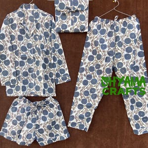 Ensemble pyjama indien en coton, chemise de nuit pour femme à fleurs, ensemble pyjama en coton doux, chemise et short avec sac