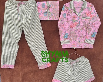 Floral Cotton Pajama Set: Handmade Indian Night Suit
