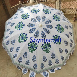 Indian Garden Umbrella – Rajasthani Patio Parasol, Handcrafted Outdoor Sun Shade, Boho Beach Canopy, Block Print Decor