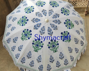 Indian Block Print Garden Umbrella: Boho Patio Sun Shade
