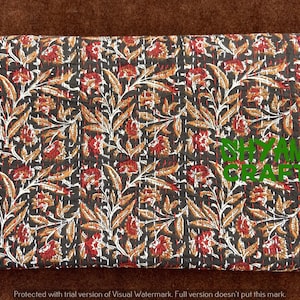 Block Print Quilt Kantha Quilt, Indian Cotton Quilt  Floral Quilt Size Quilt Gift for her Gift for home