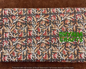 Block Print Kantha Quilt: Indian Floral Cotton Quilt