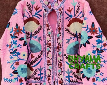 Handmade Cotton Suzani Embroidered Jacket: Boho Women's Wear