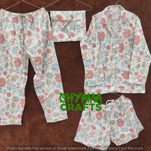 Indian Cotton Pajama Set, Handmade Women Night pajama Set, Floral Printed Cotton night Dress, Pajama And Shirt With Bag