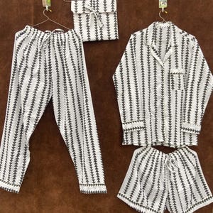 Block Printed Pajama Set, Indian Cotton Night Suit, Floral Printed, Night Pj Set, Pajama And Shirt And Short With Bag