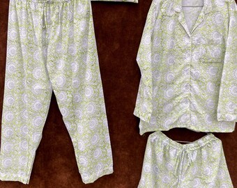 Conjunto de pijama de algodón / Camiseta y pantalón de manga larga / Ropa de estar ligera de 2 piezas / Ropa de estar por casa para mujer / Primavera/Verano