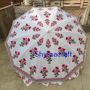 Hand Block Garden Umbrella – Decorative Patio Parasol, Outdoor Sun Shade, Handmade Boho Canopy, Large Retro Umbrella&quot;