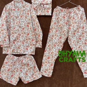 Womens Pure Cotton Pajama Set Block Print Pyjamas Green White Womens Cotton Pant Shirt Set Indian Print Cotton Pyjama Set Gift For Her