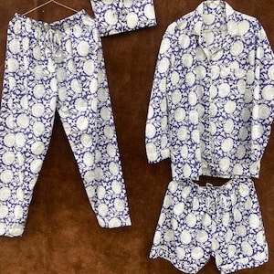 Floral Cotton Pajama Set  Hand block Print Nightwear for Women – Lightweight Summer Lounge Set – Soft Button Down Sleepwear Set, Pj Set