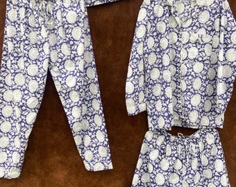 Floral Cotton Pajama Set: Hand Block Print Women's Sleepwear