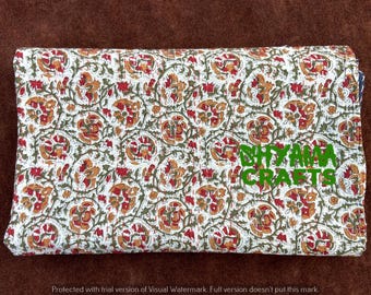 Edredón Kantha con estampado floral: colcha india de algodón hecha a mano