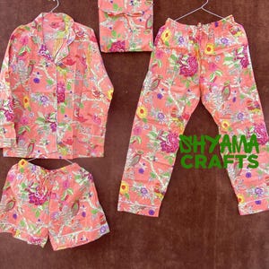 Women Pajama Set, Indian Handmade Cotton Night Pajama Set, Floral Print Cotton Dress, Night Wear Soft Cotton Night Suit Gift for her