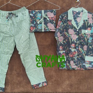 Ensemble pyjama en coton neuf, pyjama indien fait main pour femme, imprimé floral, ensemble pyjama et chemise avec sac, robe d'été pour femme