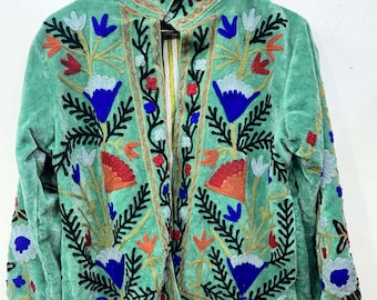 Boho Velvet Suzani Jacket – Artisan Embroidered Jacket, Wonen Winter Coat