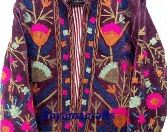 Velvet Suzani Jacket – Handmade Embroidered Uzbek Coat, Boho Statement Outerwear