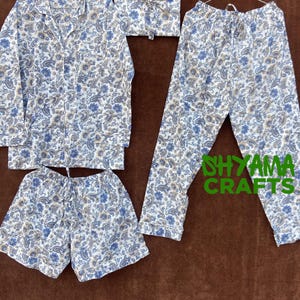 Women Floral Print Pajama Set, Cotton Shirt And Short with Bag Pajama Set,  PJ Set Sleepwear, Ultra Soft Cotton PJ Set