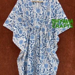 New Cotton Kaftan, Indian Handmade Cotton Kaftan Women Cotton Dress, Floral Print Cotton Kaftan Multi Length Size