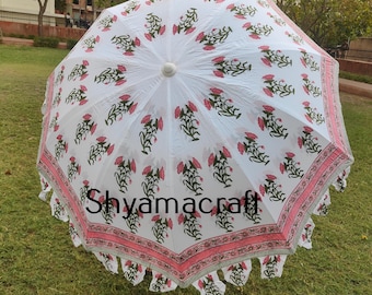 Hand Block Print Gartenschirm: Boho Sonnenschirm aus Baumwolle