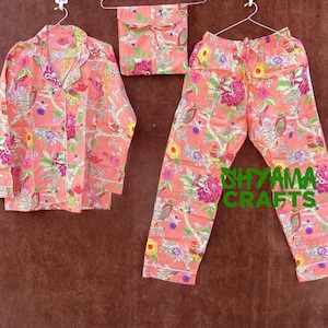 Indian PJ Set Cotton Block Print Pajama Set Night Wear, Bridesmaid Pajama Set Women Pajamas Set Cotton Pants Shirt Sets