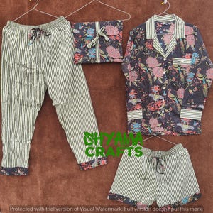 Ensemble pyjama en coton pour femme, chemise de nuit indienne faite main pour femme, ensemble pyjama, chemise et short en coton à imprimé floral