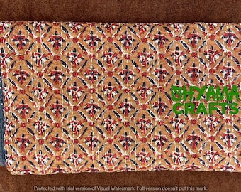 Handmade Kantha Quilt: Floral Print Cotton Throw - King Size
