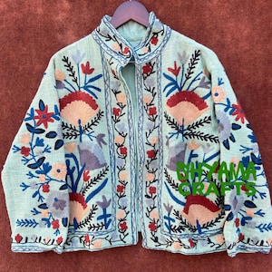 Handmade Suzani Embroidery Jacket Winter Wear Jacket Coat Womens Coat, Suzani Short Jacket TNT Fabric Suzani Jacket Robe Gift For Her